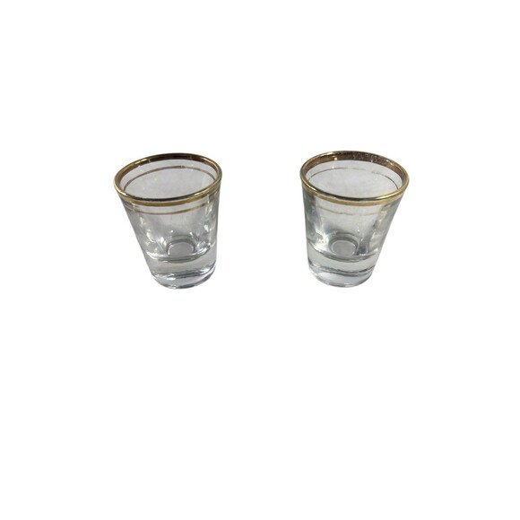 Vintage Anchor Hocking Shot Glass Gold Rim Weighted 2 1/4” Set Of 2 MCM *READ - Picture 8 of 9